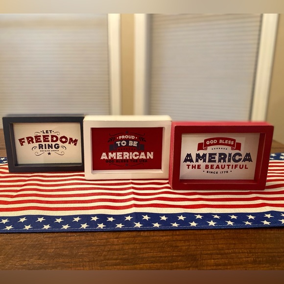 Patriotic Tier Tray Set Of 3, Let Freedom Ring & Proud To Be An American Signs - Picture 3 of 16